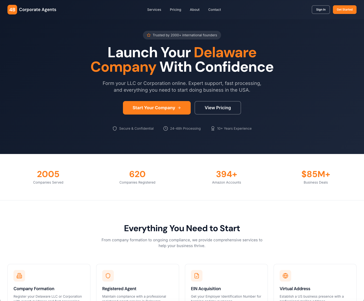4B Delaware company formation landing page