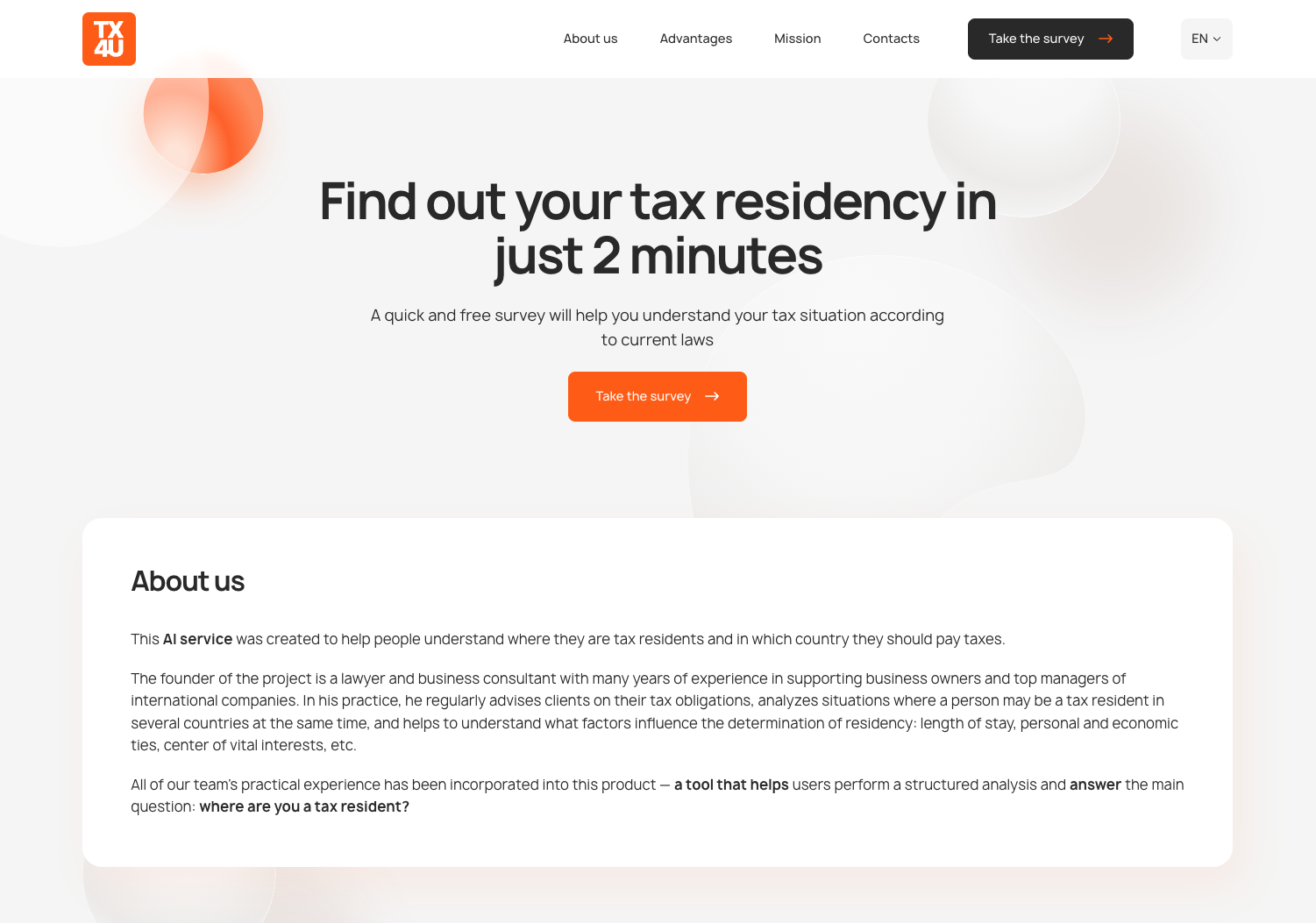 TX4U tax residency assessment landing page