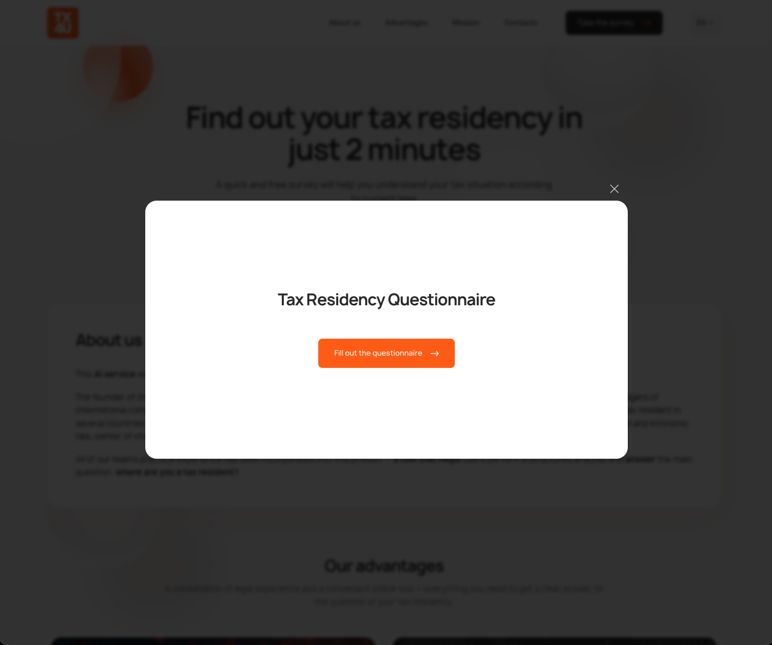 TX4U tax residency questionnaire start screen